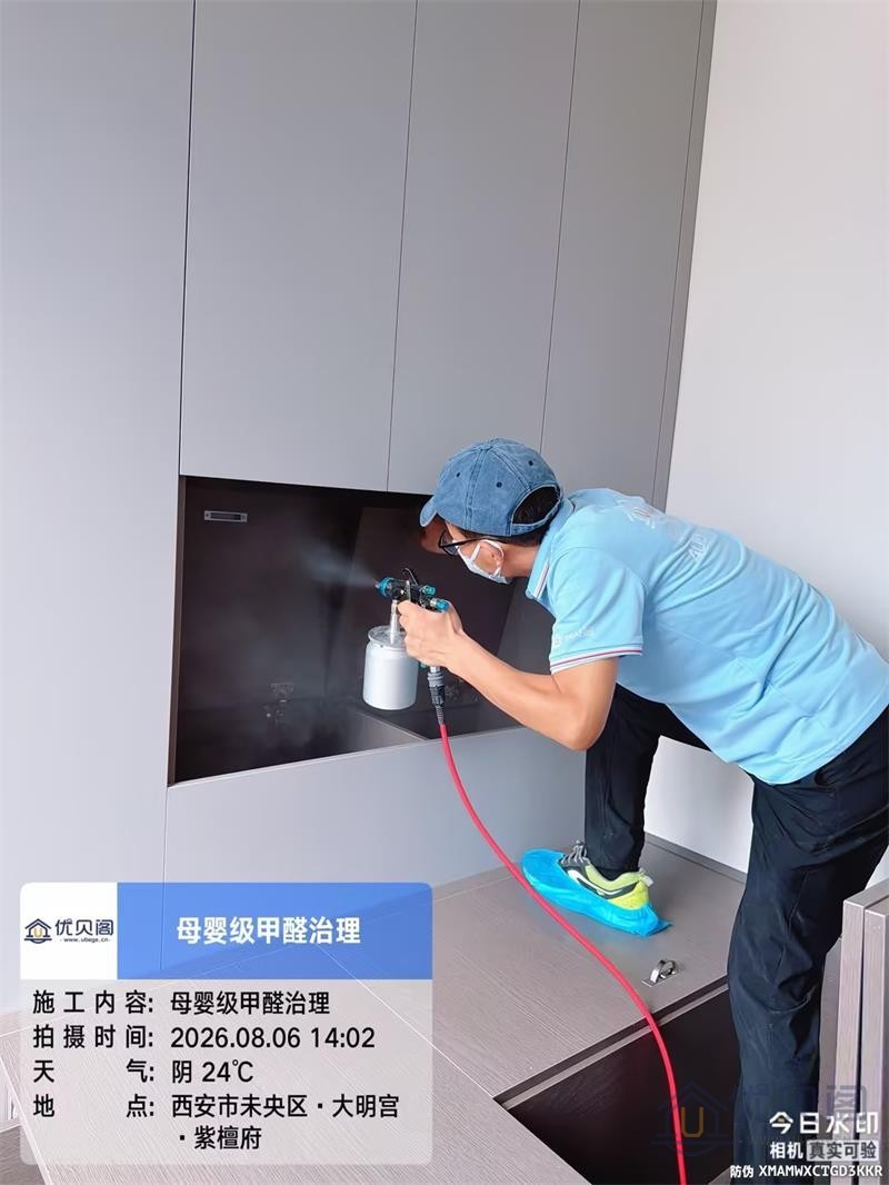 施工人员对紫檀府新房进行专业甲醛治理作业
